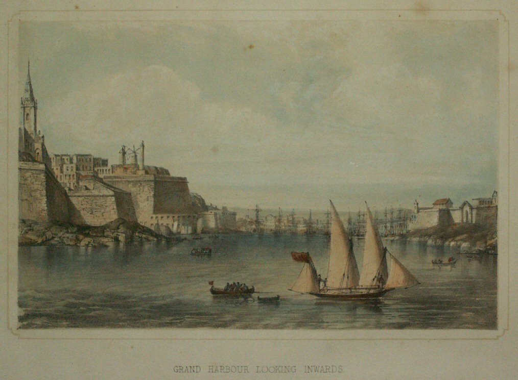 Lithograph - Grand Harbour Looking Inwards